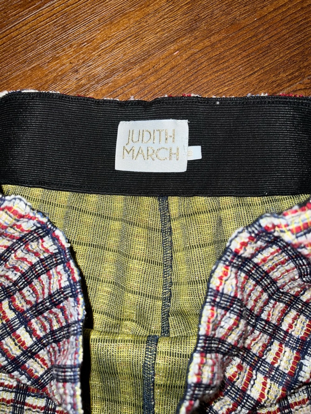 Judith March Retro 70s Tweed Navy Cream Red Plaid Knit Flare Bell Bottoms Size S - Picture 8 of 11